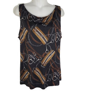 Lauren Ralph Lauren Silk Wool Equestrian Tank Top XL Horsebit Chain Print Boho